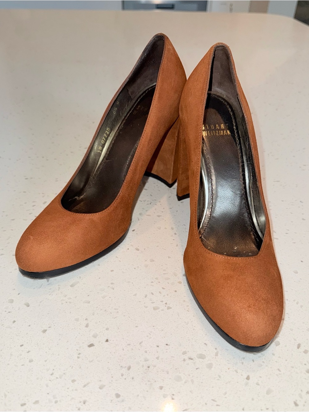 Stuart Weitzman Rust Brown Suede Block Heel Pumps